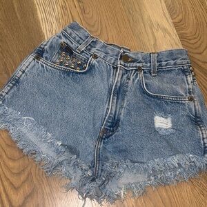 Vintage Chic High Waisted Studded Denim Shorts